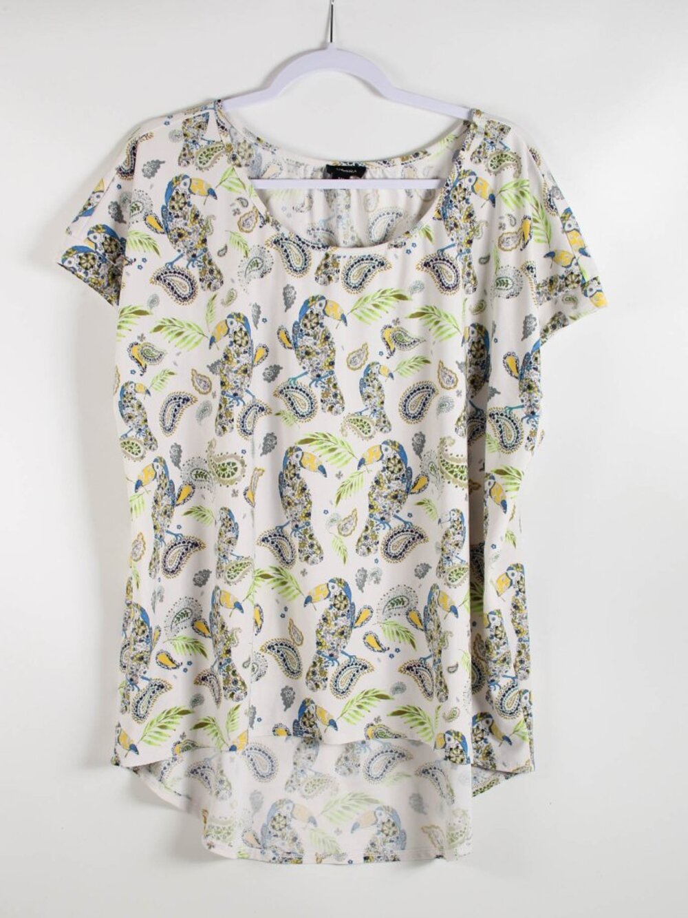 Tacera Toucan Paisley Tropical Print Top 3X